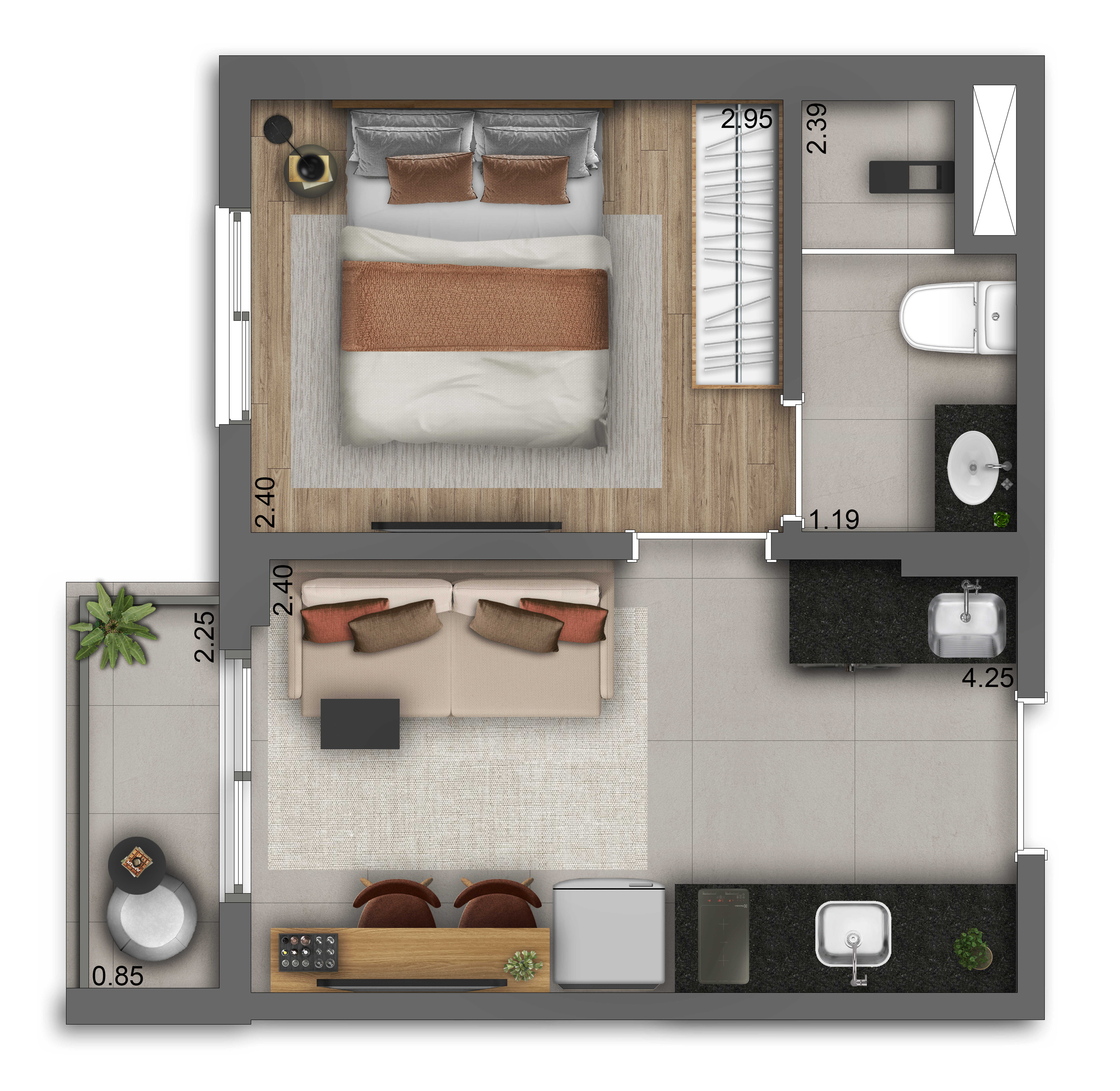21 - PERSPECTIVA ILUSTRADA DA PLANTA DO APTO. TIPO DE  1 DORM. COM 33M²_20250901123820457.webp